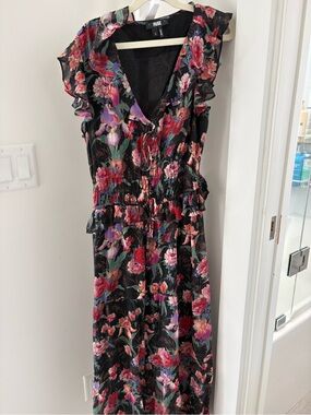 PAIGE Black Floral Maxi Dress with Red & Purple Blooms